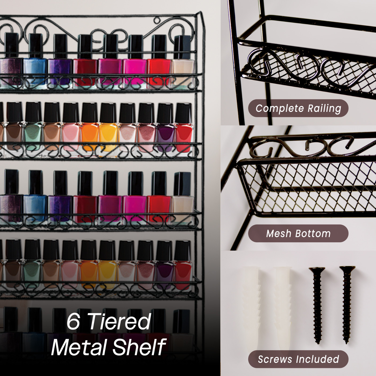 Metal Wire Nail Polish Display Organizer Wall Rack (Hold 90 to 100 Bottles) USA