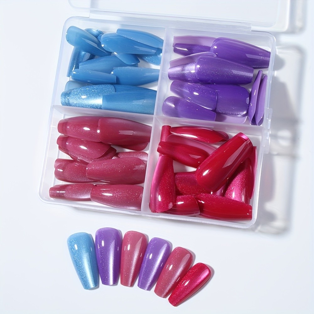 96pcs(4Pack) Long Cat-Eye Press On Nails Reusable Detachable Fashion False Nails