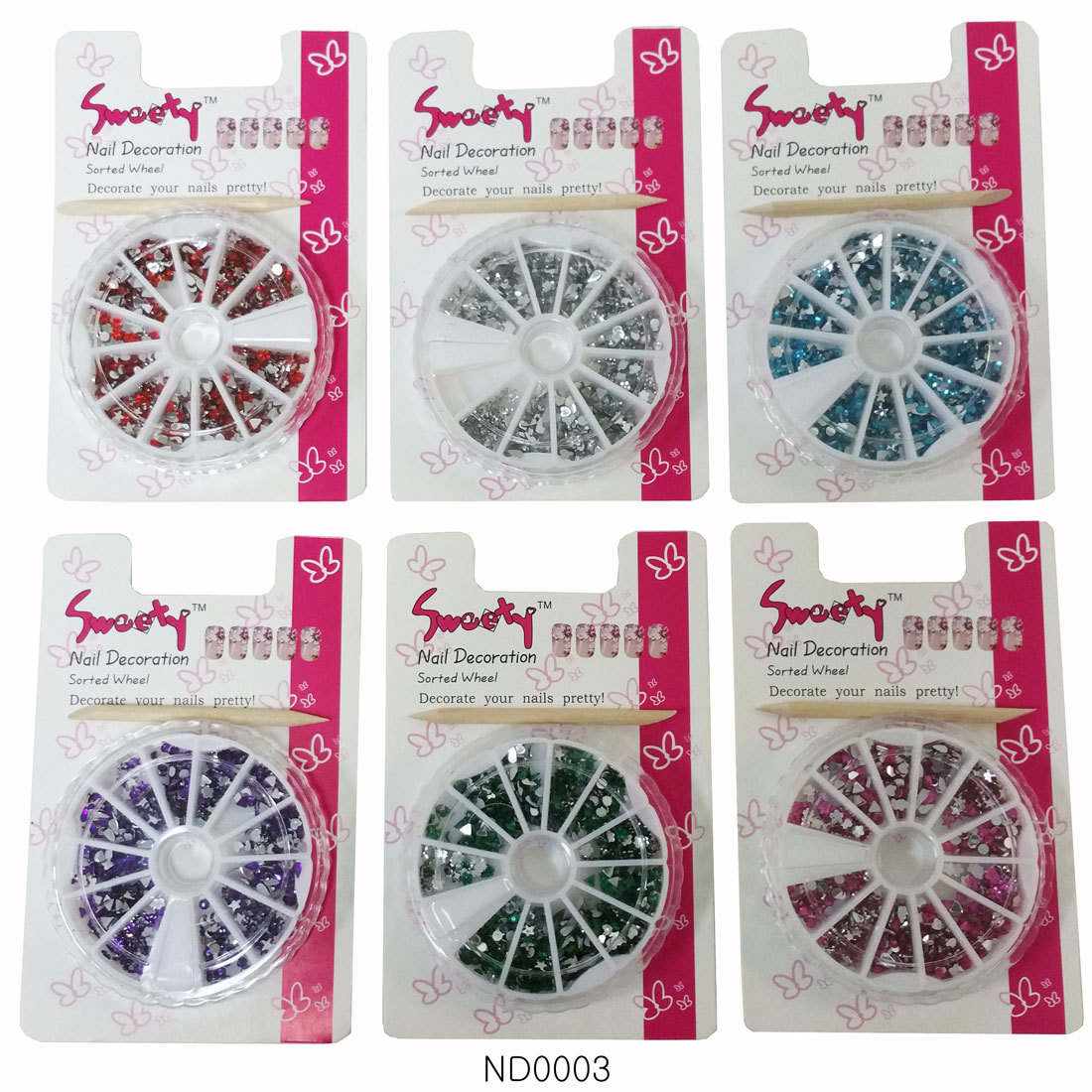 6 Assorted Colors 3D Nail Art Tips Gem 3000pcs Decoration Rhinestones DIY