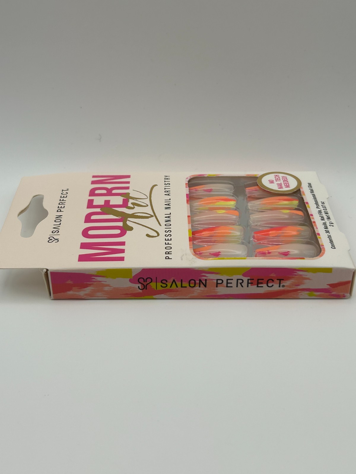 Salon Perfect Modern Art Press On Nails – Neon Pink Orange Yellow Abstract 30 ct