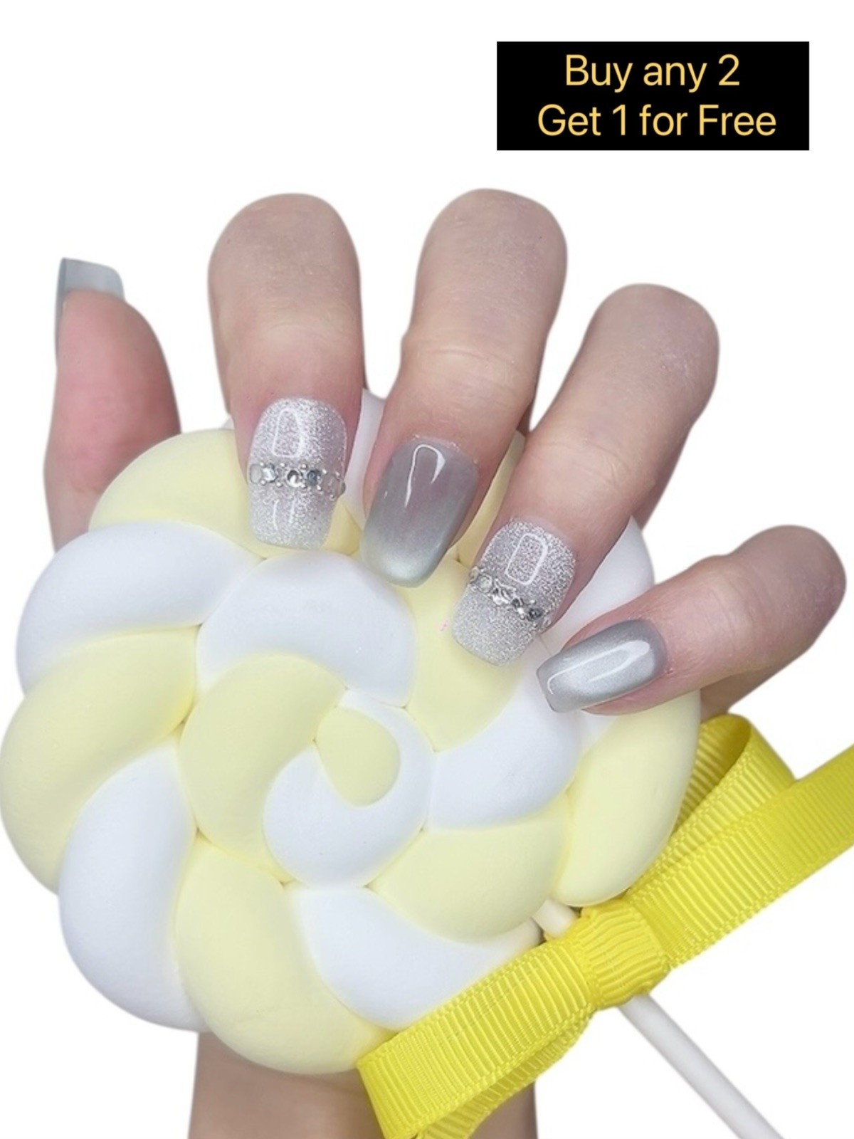 Blue and Gray Cat Eye Short Press On Nails (#067)