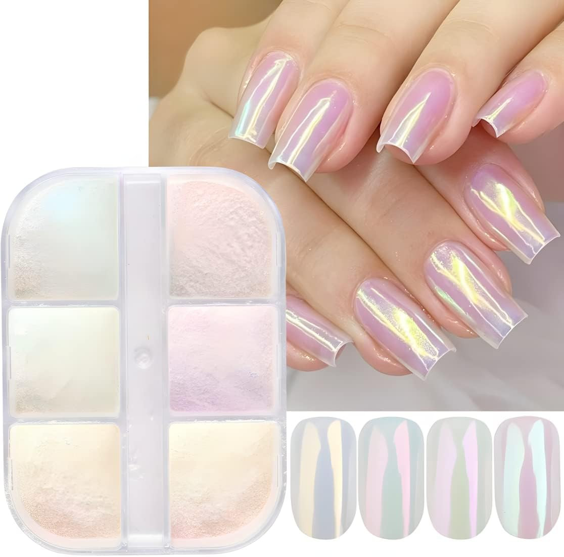 6 Colors Chrome Nail Powder Metallic Mirror Aurora Pearl Effect Gel Nail Art Kit