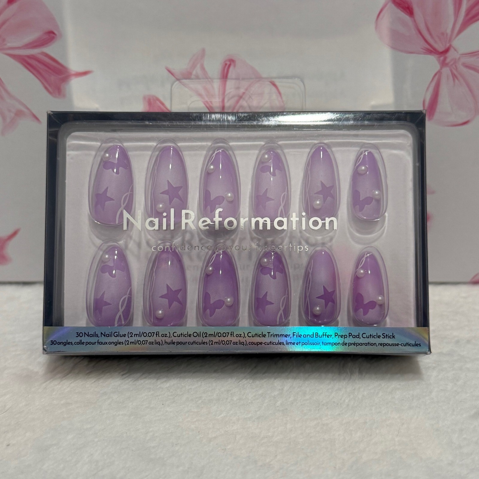 Nail Reformation Purple Press On Nails Stars Butterflies Pearls 30 Nails