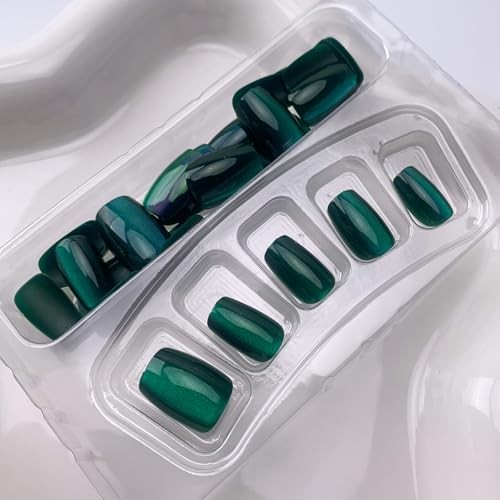 Dark Green Press on Nails Short Square Fake Nails 1 Fl Oz (Pack of 24) Style 25