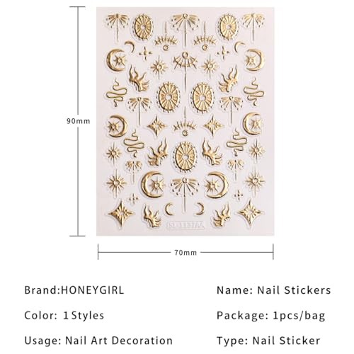 5D Embossed Bohemian Style Nail Stickers Gold Nail Art Star Nail Art Stickers-8