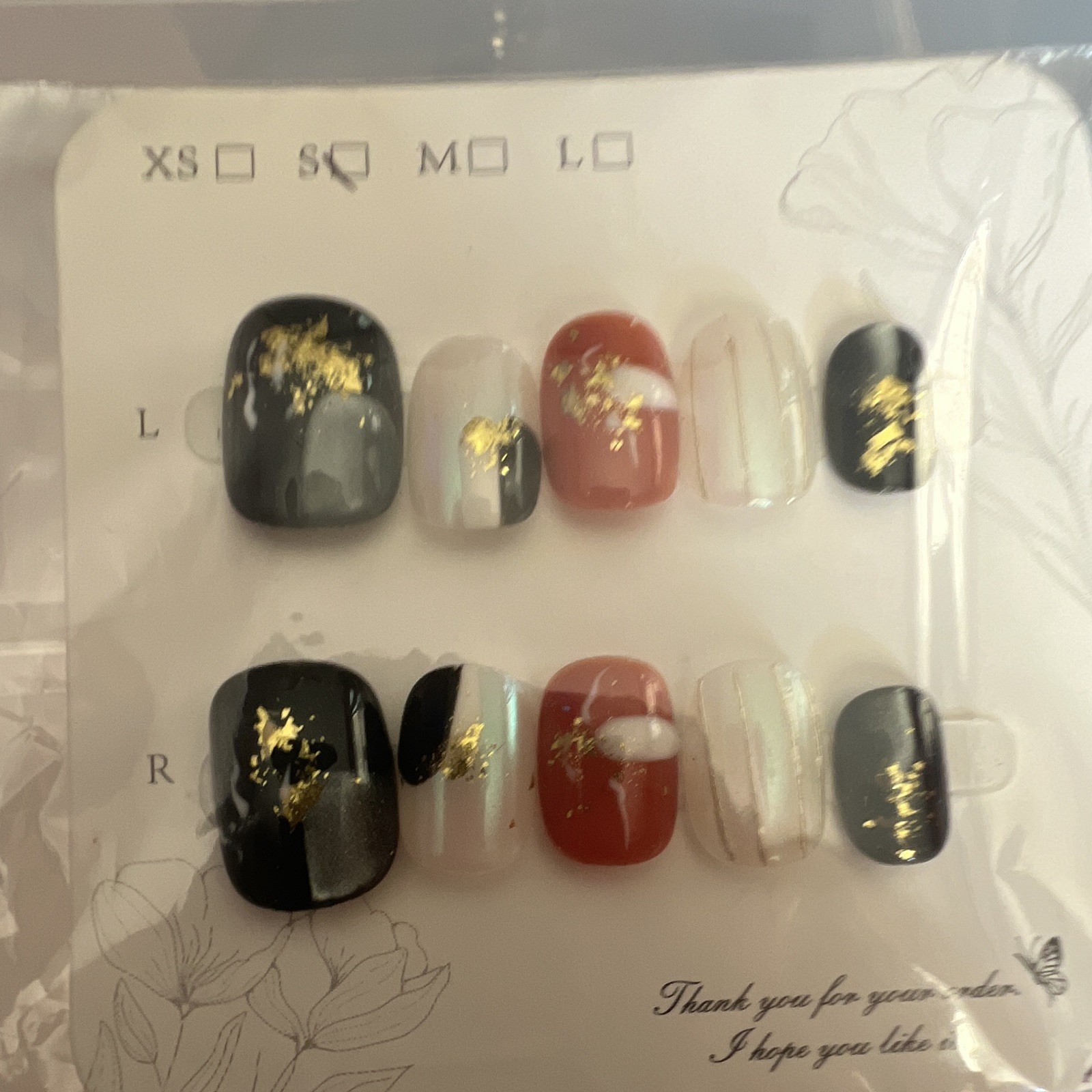 Short Square Press-On Nails Full Cover Shiny Gold Foil Black/White/Red/Gray
