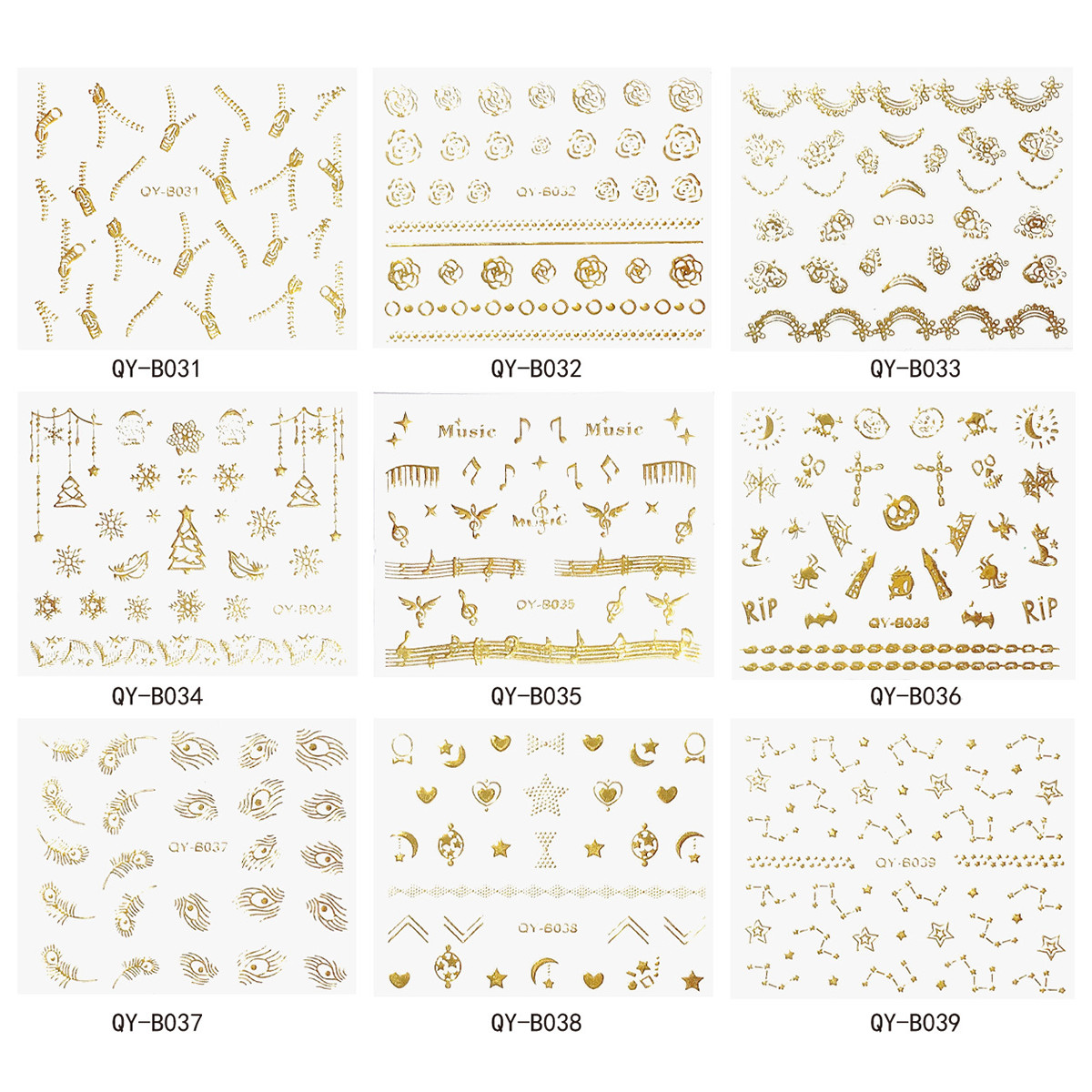 30Sheets Gold Nail Art Stickers Star Line 3D Self Adhesive for Women and Girls