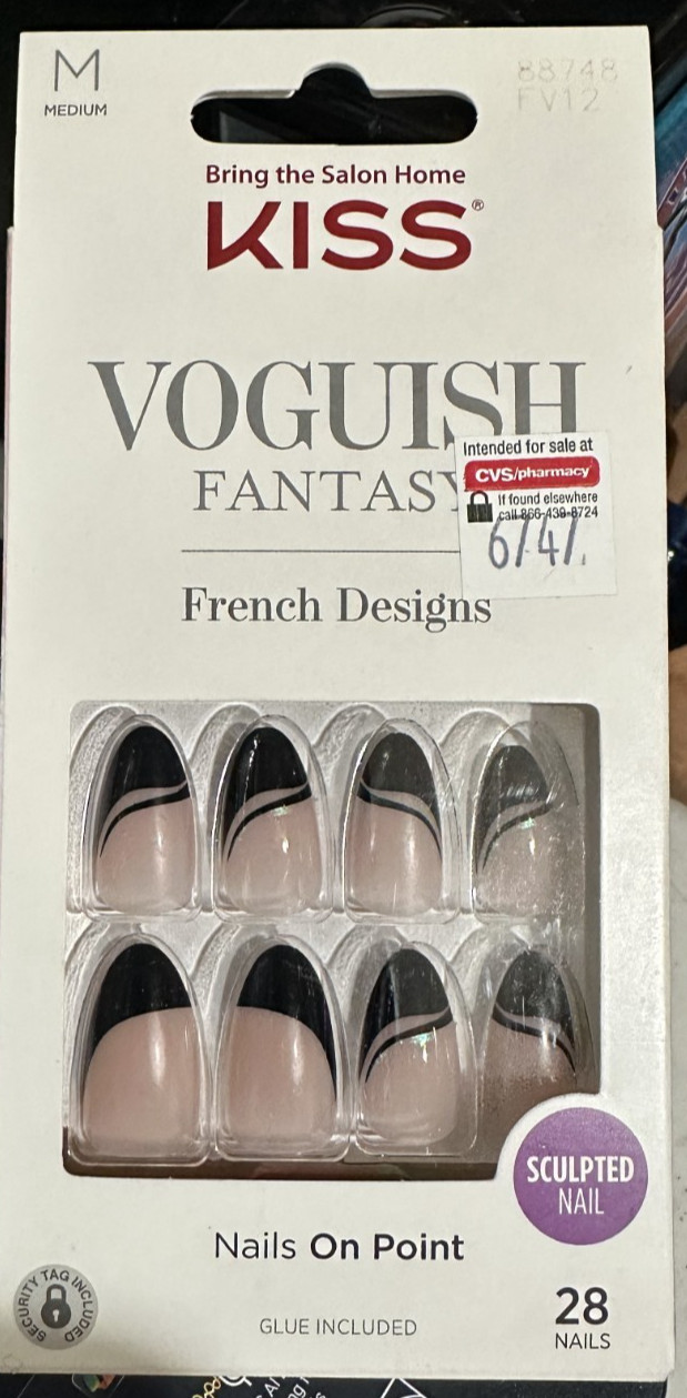 Kiss Nails Gel Fantasy Medium Almond Black French tip