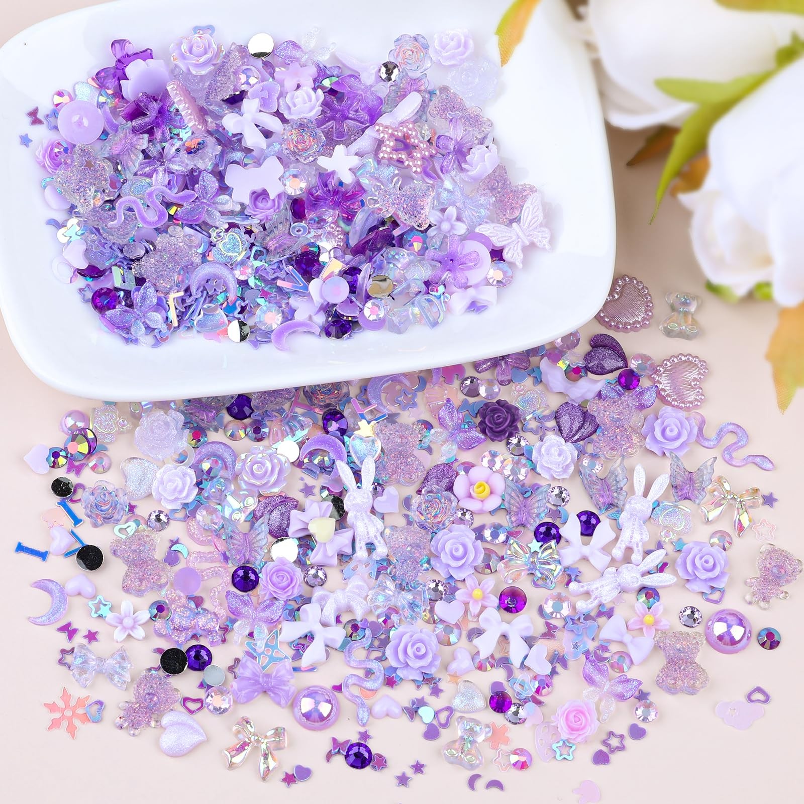 100 Pieces 3D Resin Butterfly Bear Nail Charms Rose Flower Peach Skirt Bow Deer
