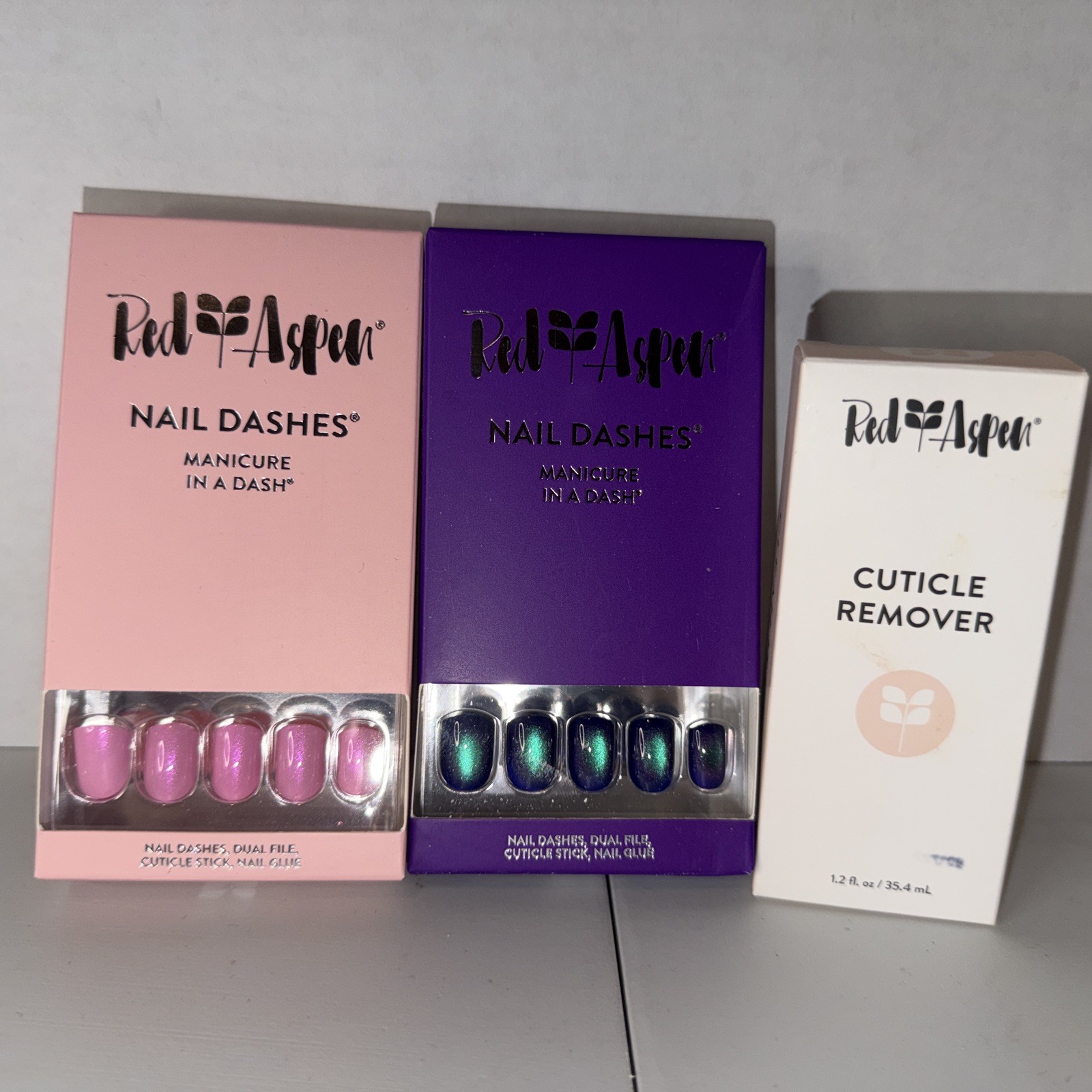 Red Aspen Press On Nails – Lot Of 2 & Cuticle Remover. New In Box. Lot 9