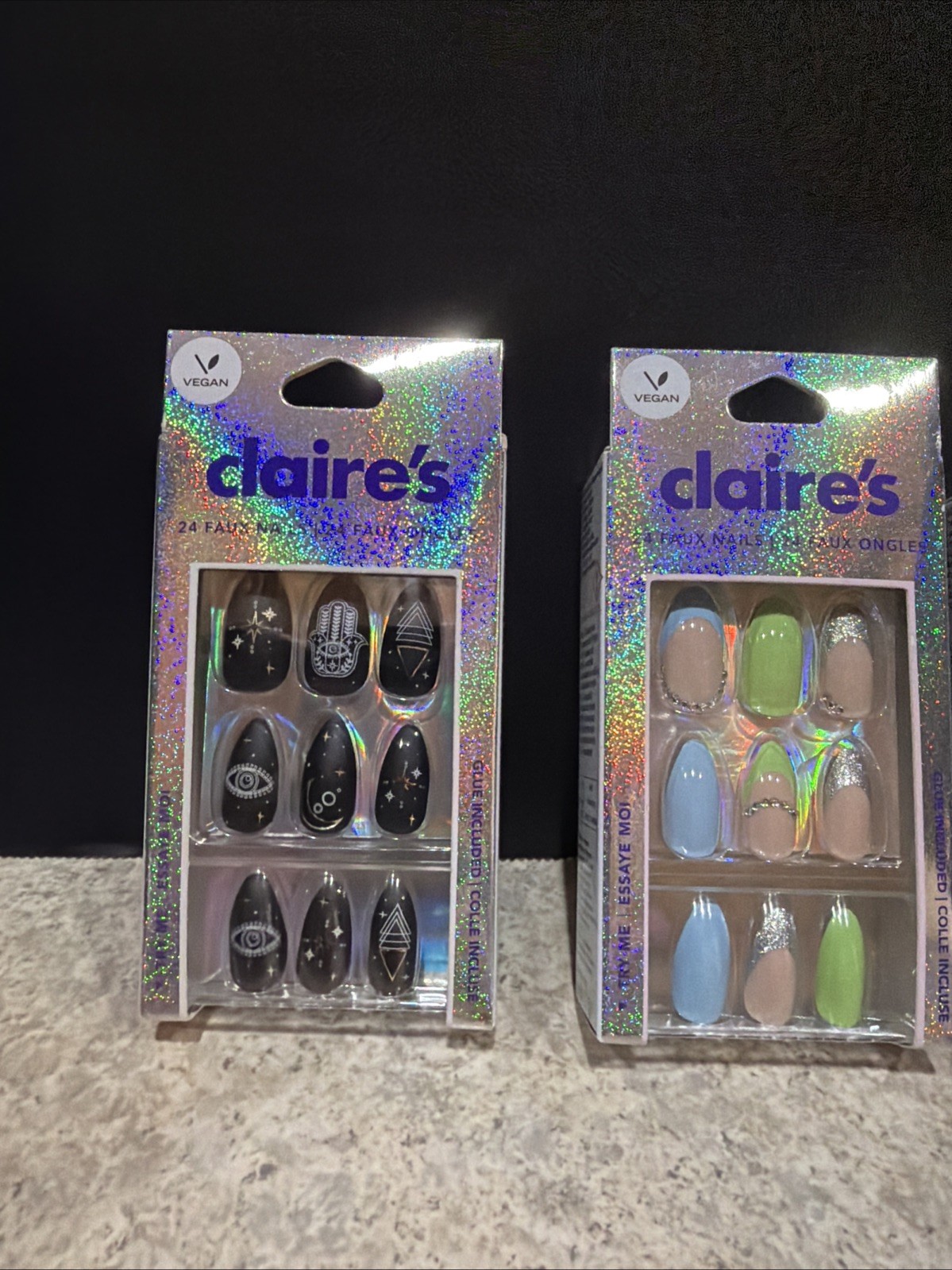 4 pack of 24 Press-On Nails Claire’s Faux Nails glue not included