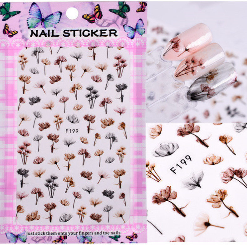 White & Black Geometric Leaves 3D Nail Stickers Adhesive Decals Flower DIY NS14