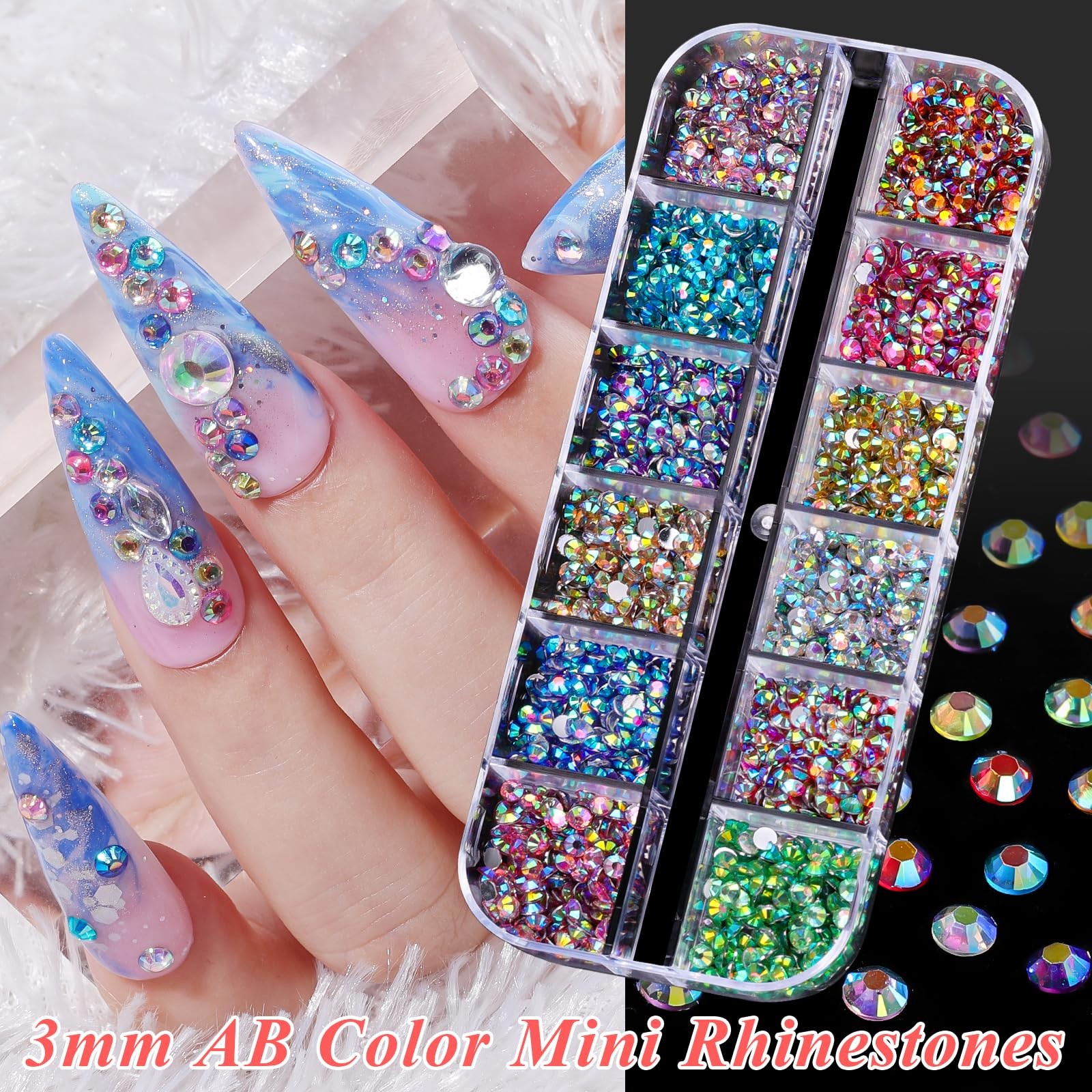 11000pcs Nail Rhinestones and Pearls for Nail Art, 3mm Resin AB Transparent J…