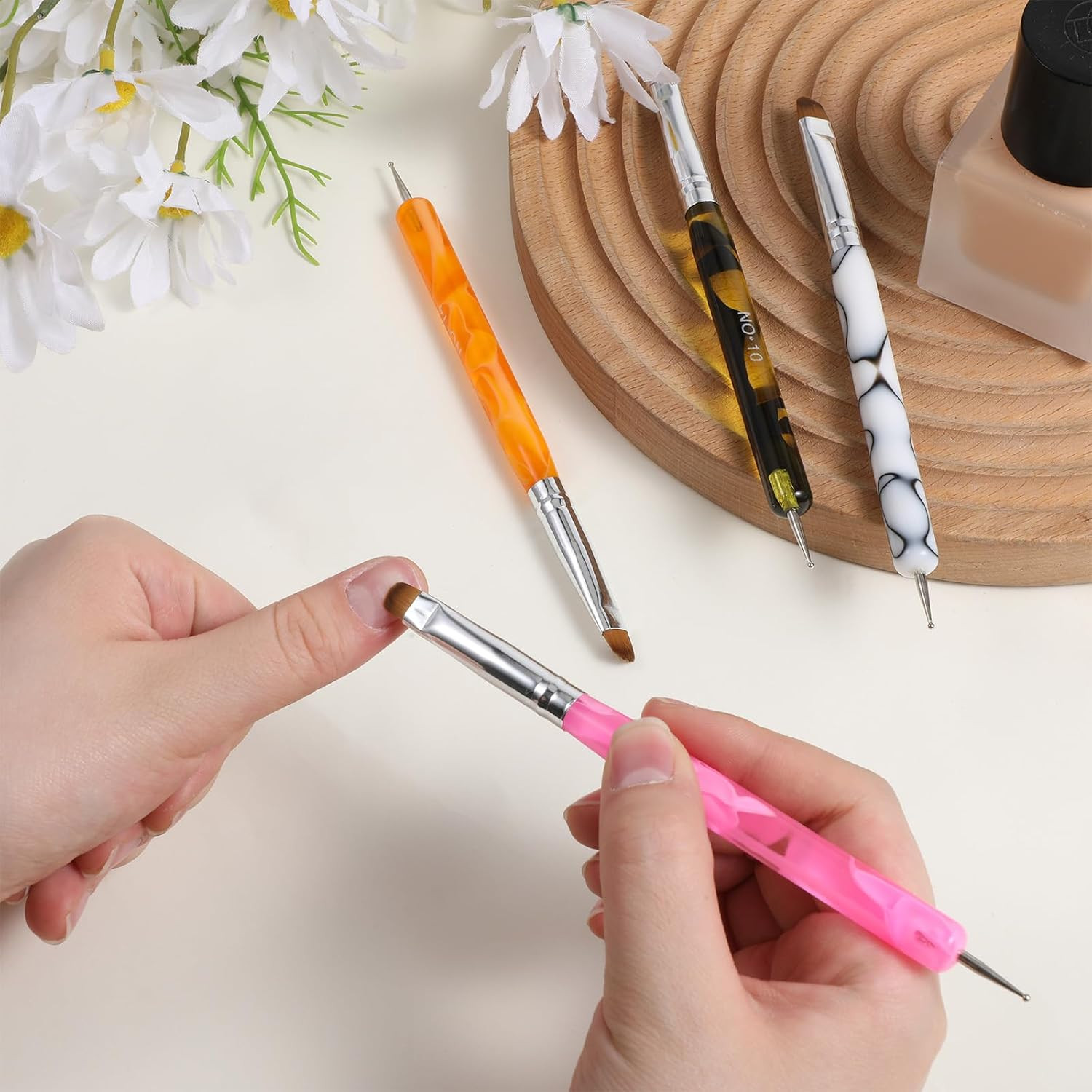 French Gel Nail Art Brush with Dotting Tools 4 Pcs Acrylic Two Way Nail Art