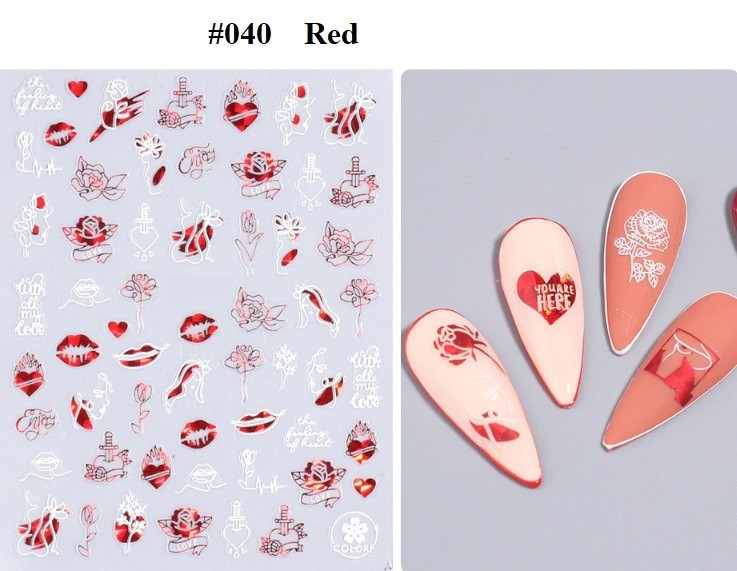 White, Black, Gold, Red Abstract Nail Art Stickers (Group 2)