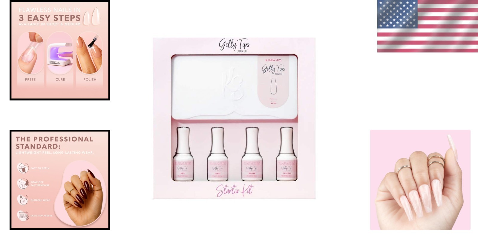 Gelly Tips Starter Kit Long Coffin 500pc Glossy No Lamp Builder Gel