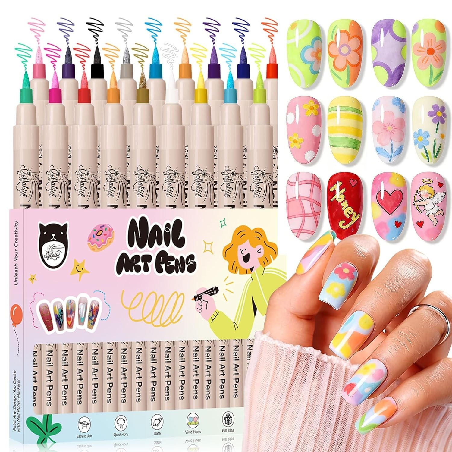 18 Color 3D Nail Art Pens Set, 0.7MM Nail Polish Pens for Nail Art Dotting