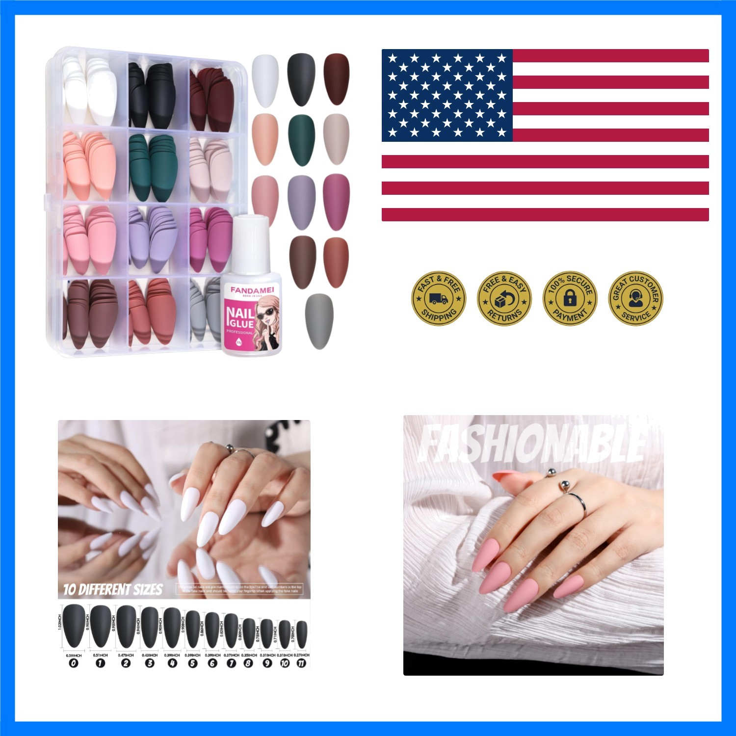 Press on Nails, 12 Packs 288PCS Matte Press on Nails, Medium Almond Fake Nail…