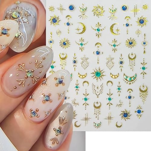 6 Sheets Bohemian Style Nail Decals Embossed Star Nail Art Stickers 5D bohemian