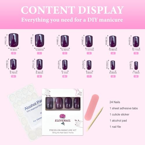 Elegant Purple Glossy Press On False Nails Short Squoval Fake Nails Daily 100C