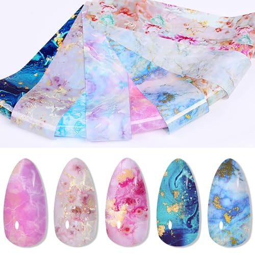 10 Sheets Marble Nail Foil Transfer Sheets, Colorful Nail Art Stickers Style 1