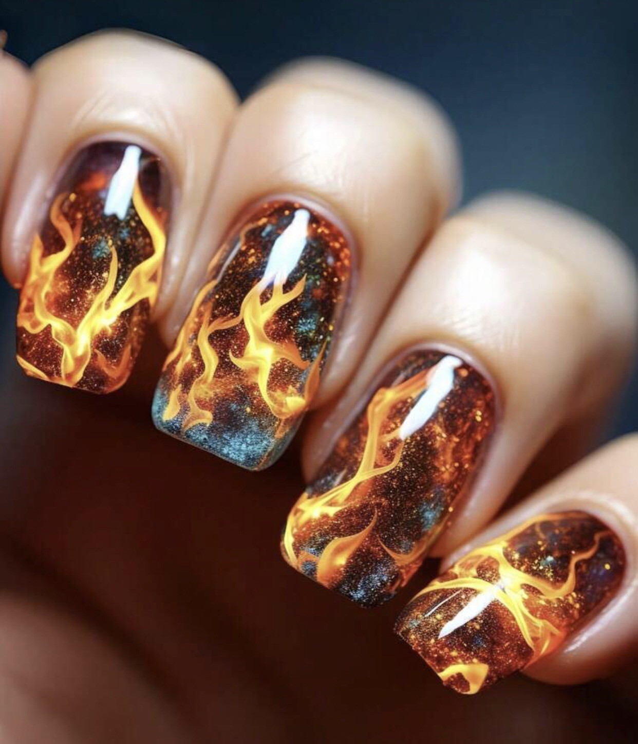 Gel Press on Nails fake nails 24 pc Nails Flames