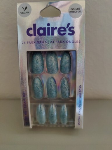 New False Vegan Nails from Claire’s Blue Sparkle Glue Included Gel-like 24