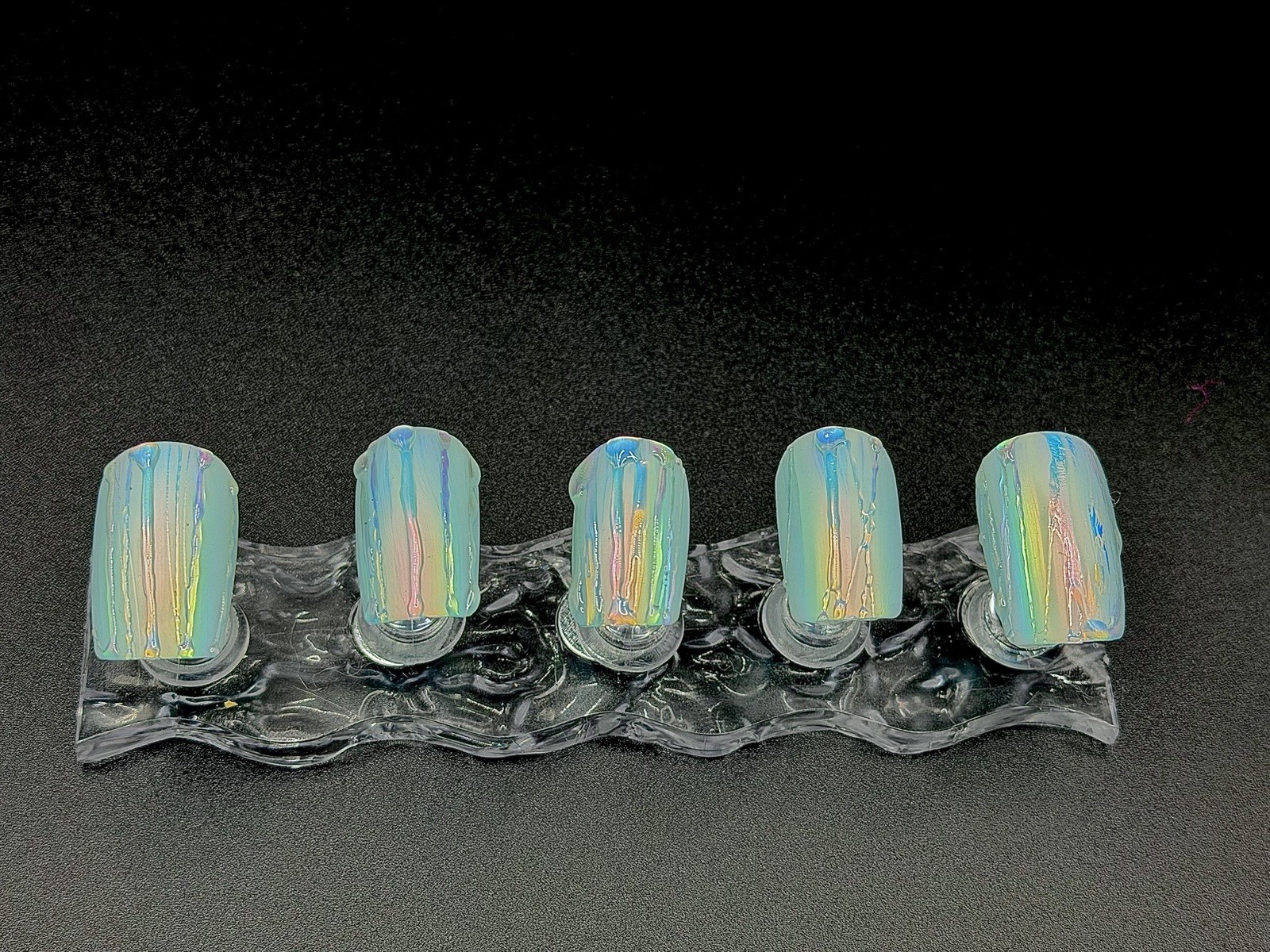 10 PCs Handmade Medium-Short Rain-streaked Rainbow Window Nails Iridescent XS-L
