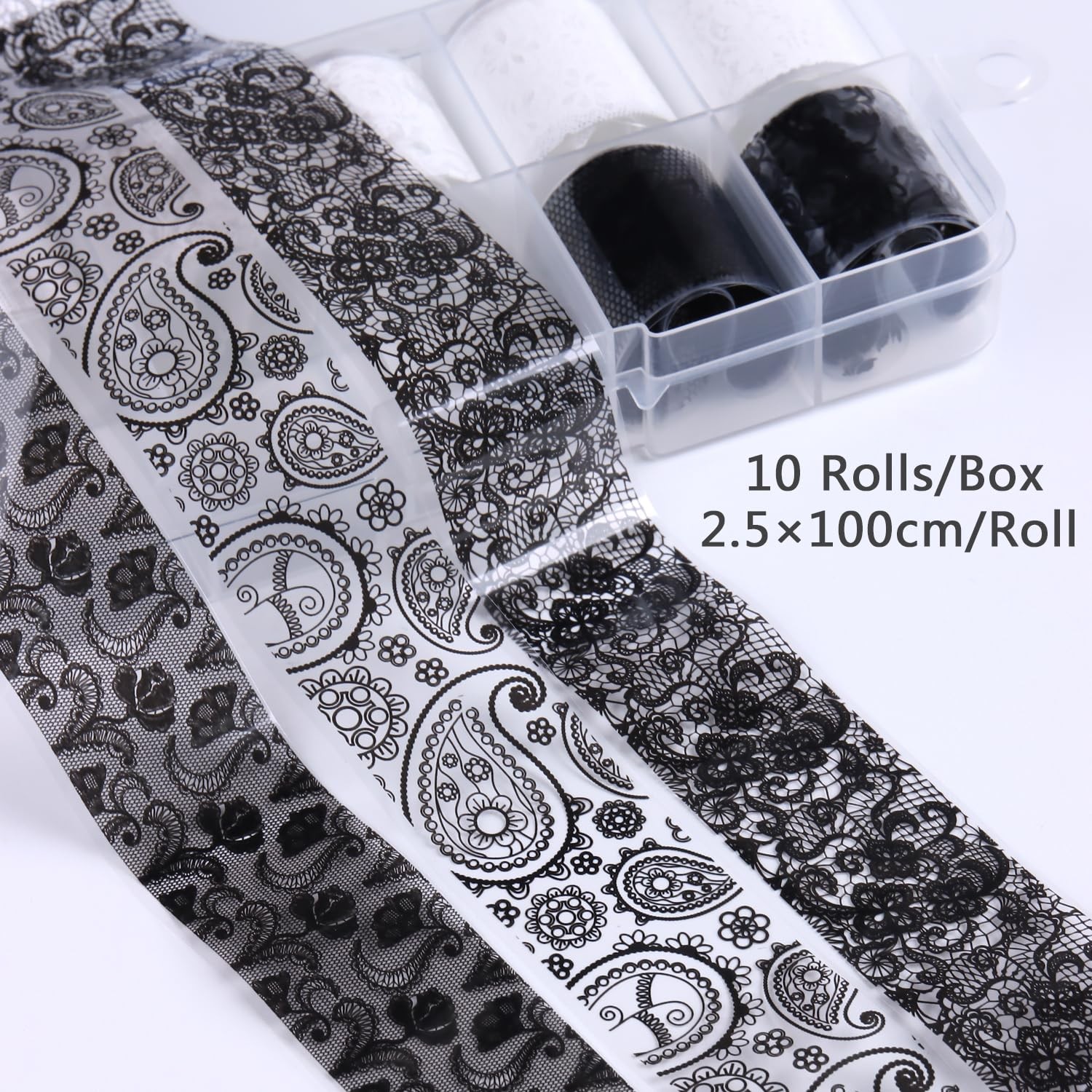 10 Rolls Lace Nail Foil White and Black Nail Transfer Foil Stickers | Hologra…