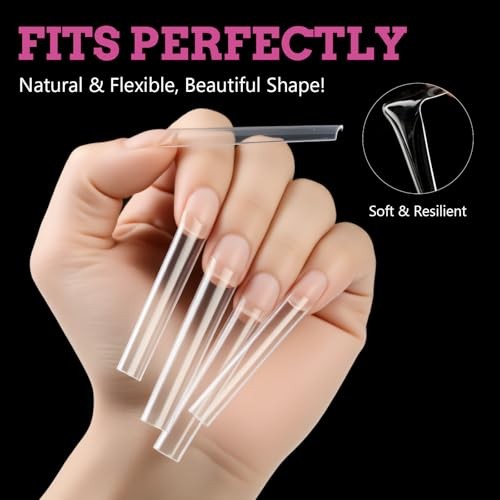 504PCS 3XL Square Nail Tips No C Curve, Extra Long Straight Square Half Cover