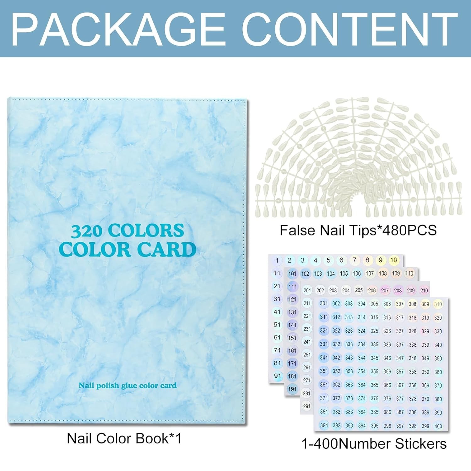 320 Nail Color Book,With 480 Flase Tips & 1-400 Number Sticker Labels,Leather Pr