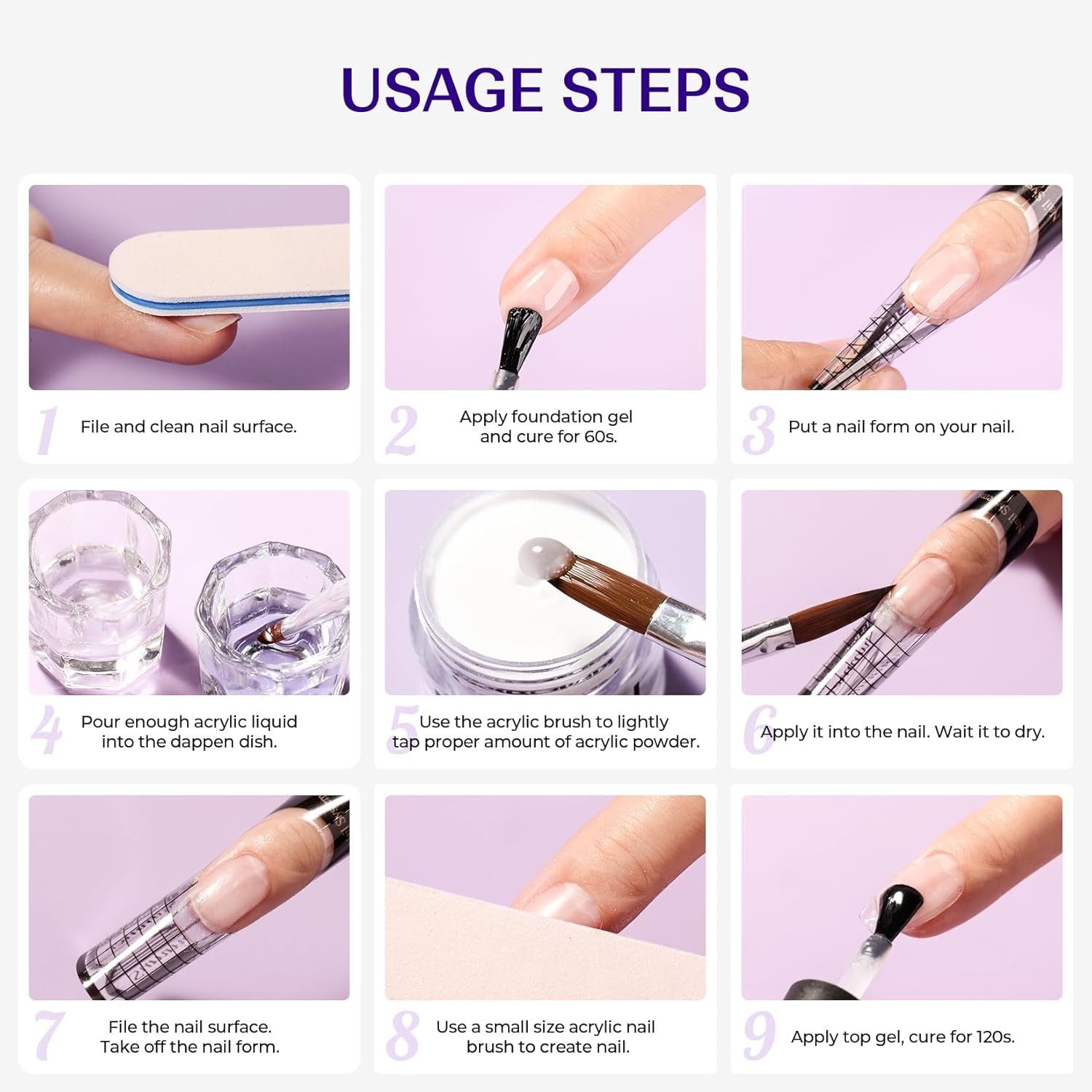Acrylic Nail Kit for Beginners: Clear White Pink Powder and Liquid Set Professio