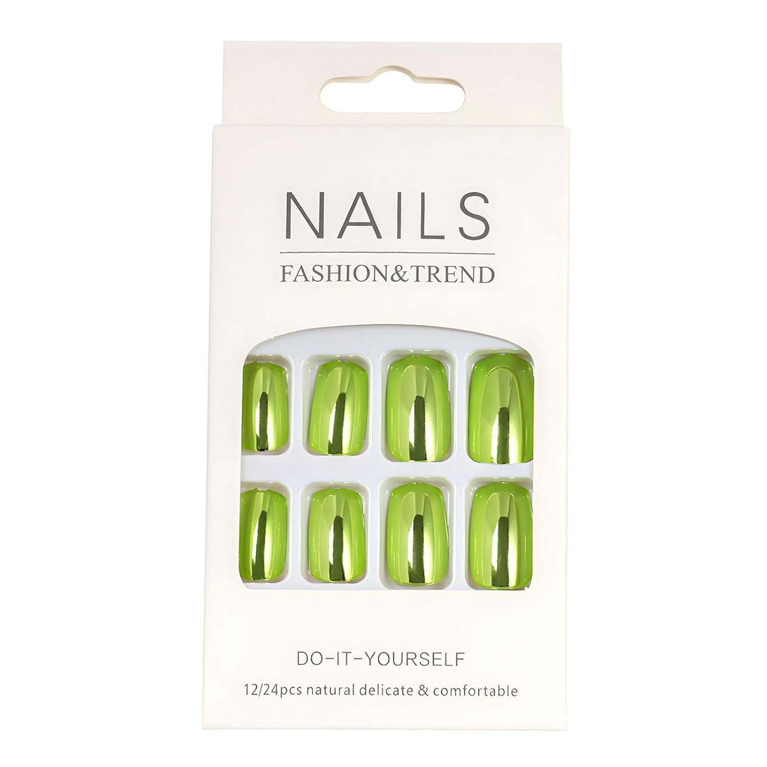 Green Chrome Press On Nails Short Square, 24pcs Normal, Square