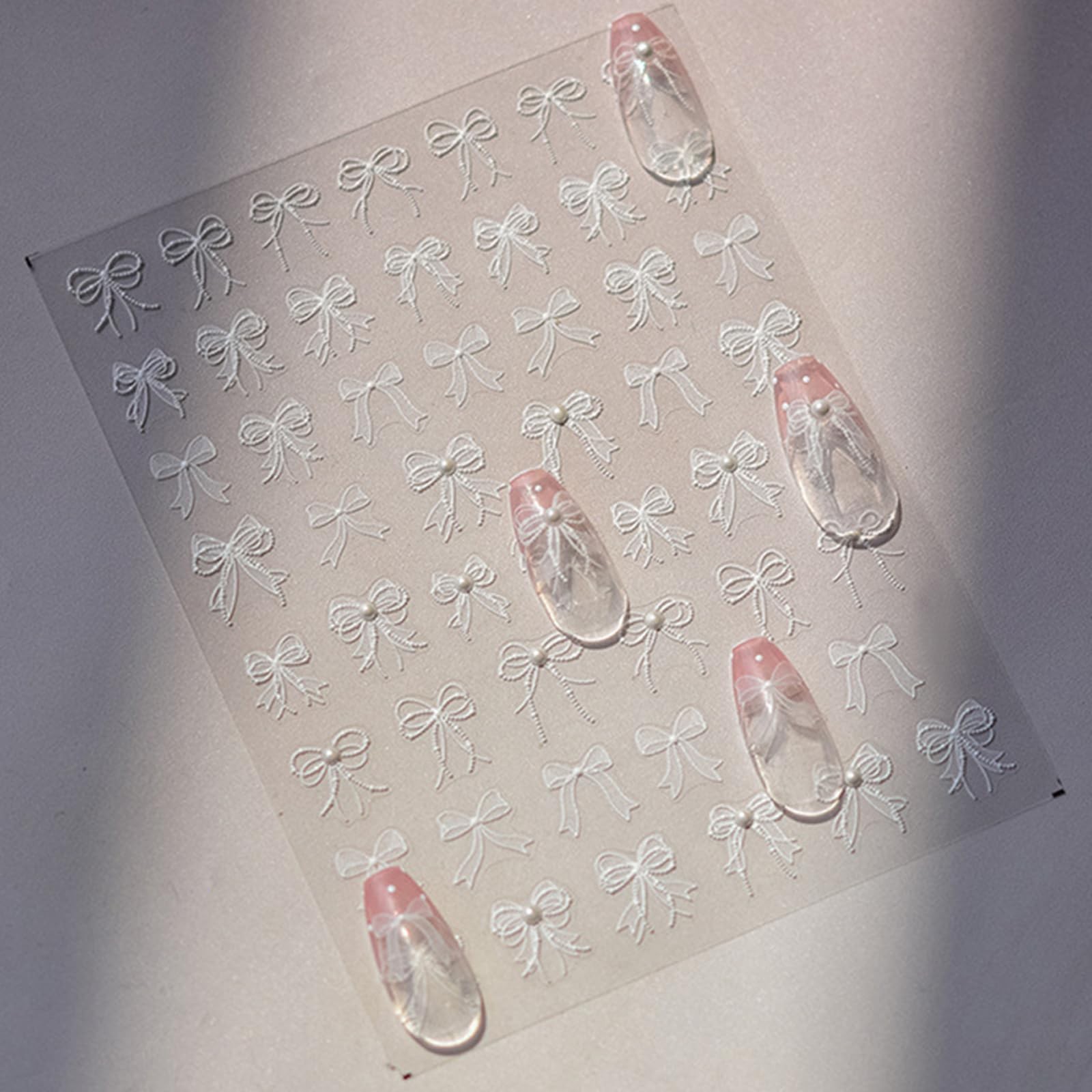 1 Sheets 5D Embossed White Lace Bow Nail Art Stickers Decals -Adhesive White …