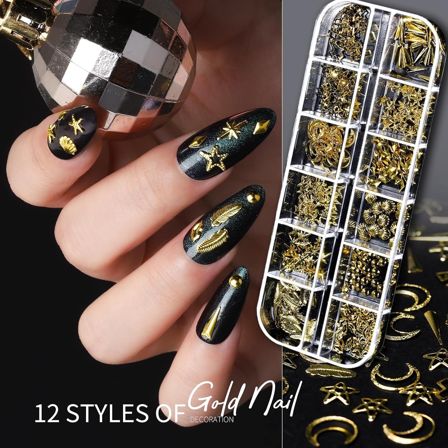 Crystal Nail Charms and Pearls with Gold Stickers for Creative Nail Designs