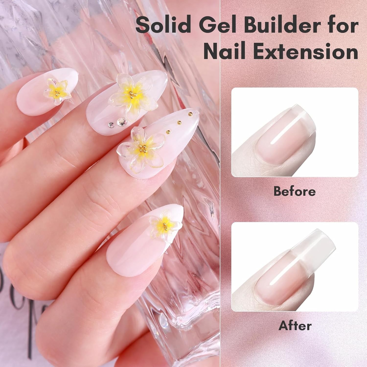 Clear Solid Builder Nail Gel for 3D Art & Extensions – 15ml Non-Sticky Formula