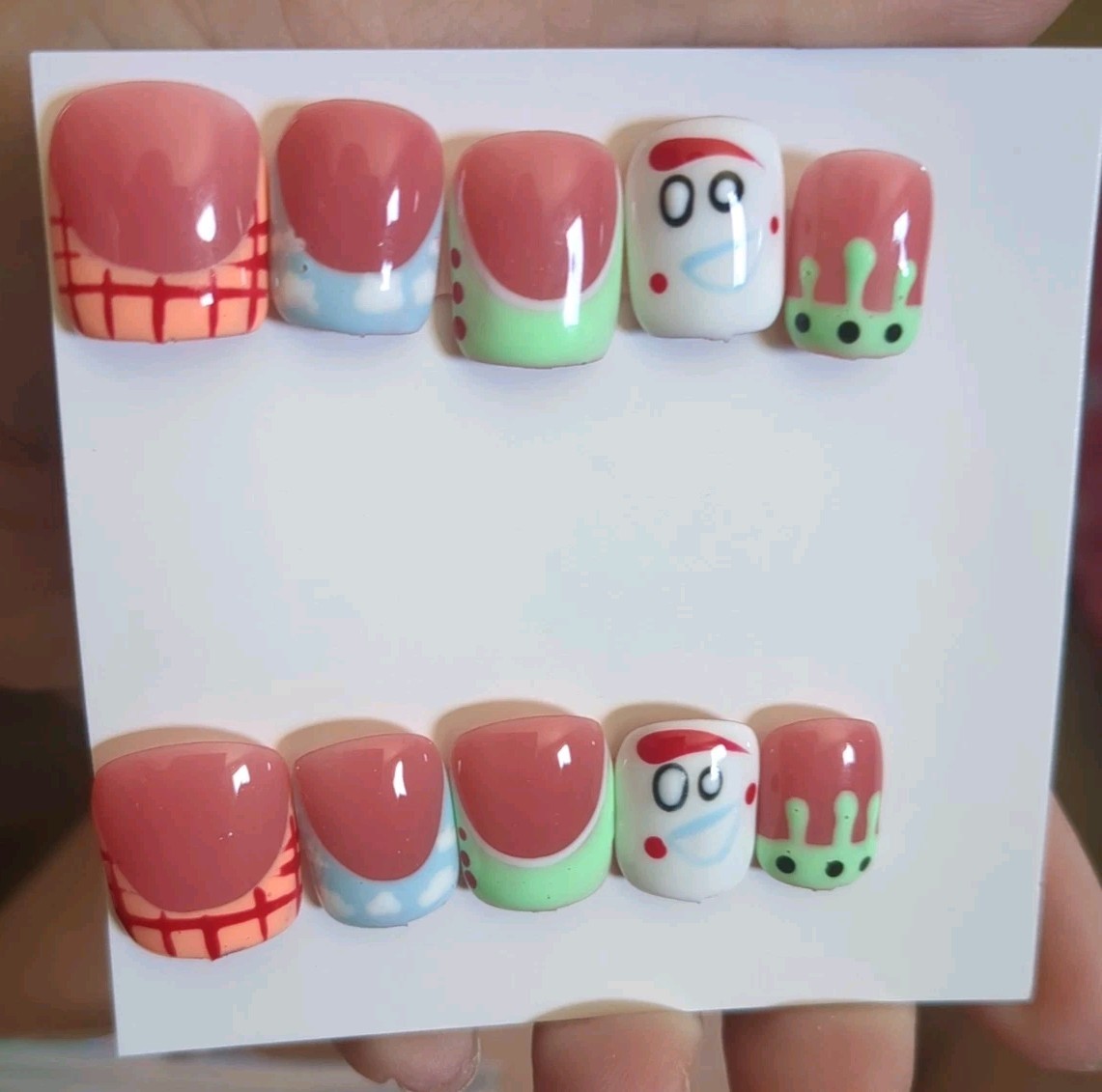 Hand Painted Toy Story Themed French Tip Glue-On Nails Size Large