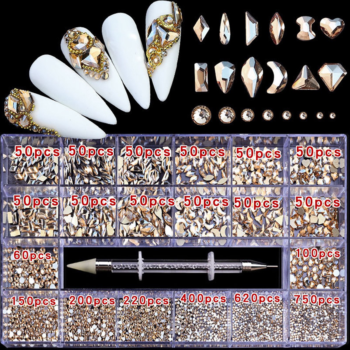 21 grid nail art diamond flat bottom glass diamond multi-style special-shaped di