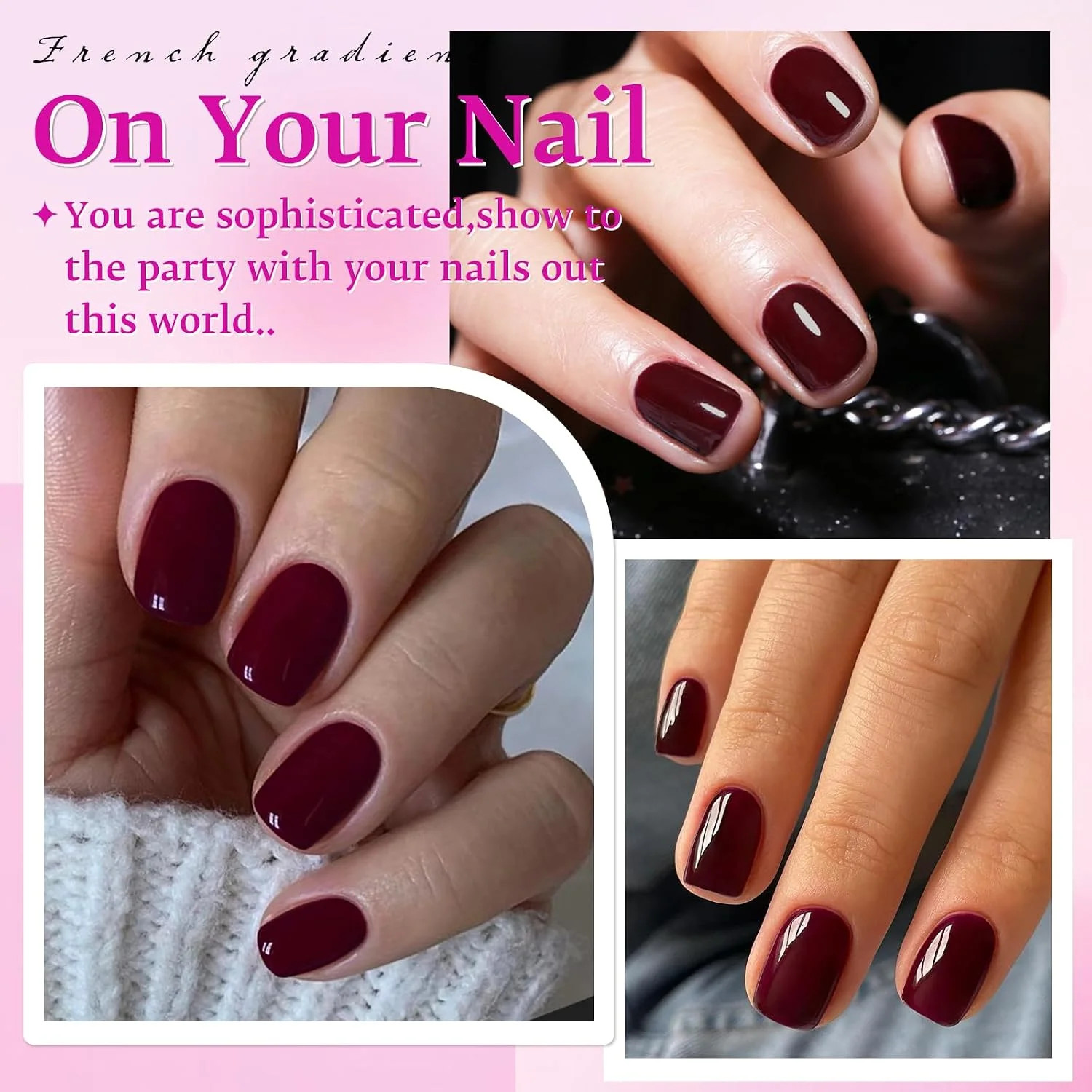 240pc Burgundy Press on Nails Short Square Fake Nails with Tabs, Short Acrylic N