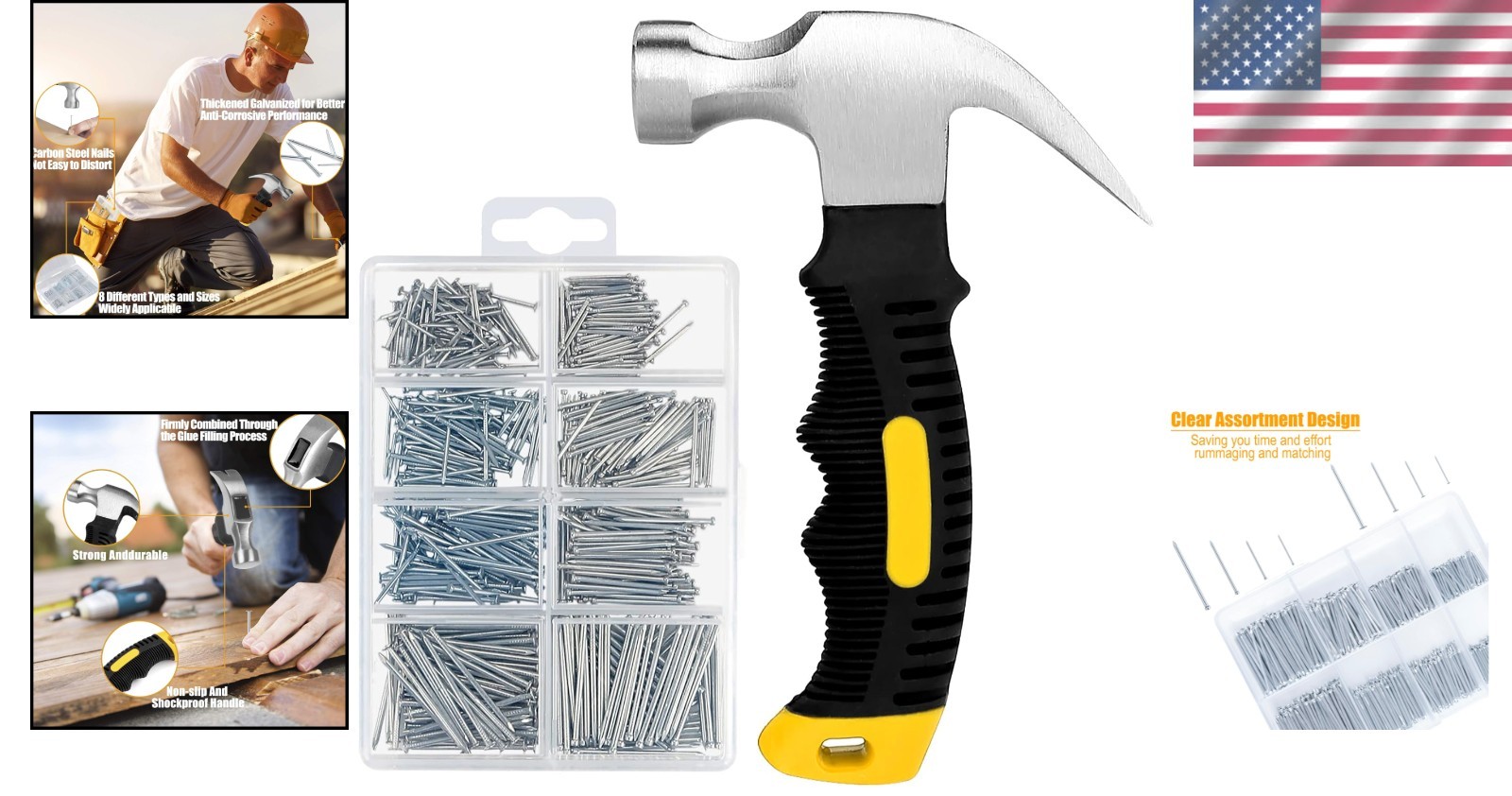 All-in-One 700 Nails & 8oz Hammer Set – Essential Tools for DIY Enthusiasts