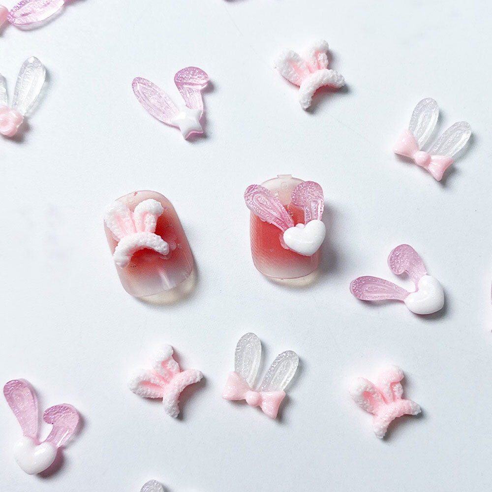 50Pcs Glow In The Dark Kawaii Nail Rabbit Ears Designs Unique Charms Jewelry