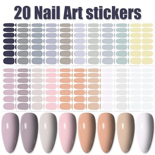 20 Sheets Light Color Series Nail Strips for Women KIT1 Light Color Solid