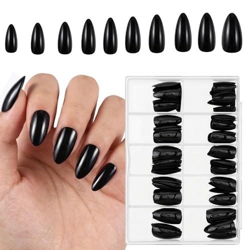 120 Pcs Black Press on Nails Almond – Solid Color Short False Nails – Almond