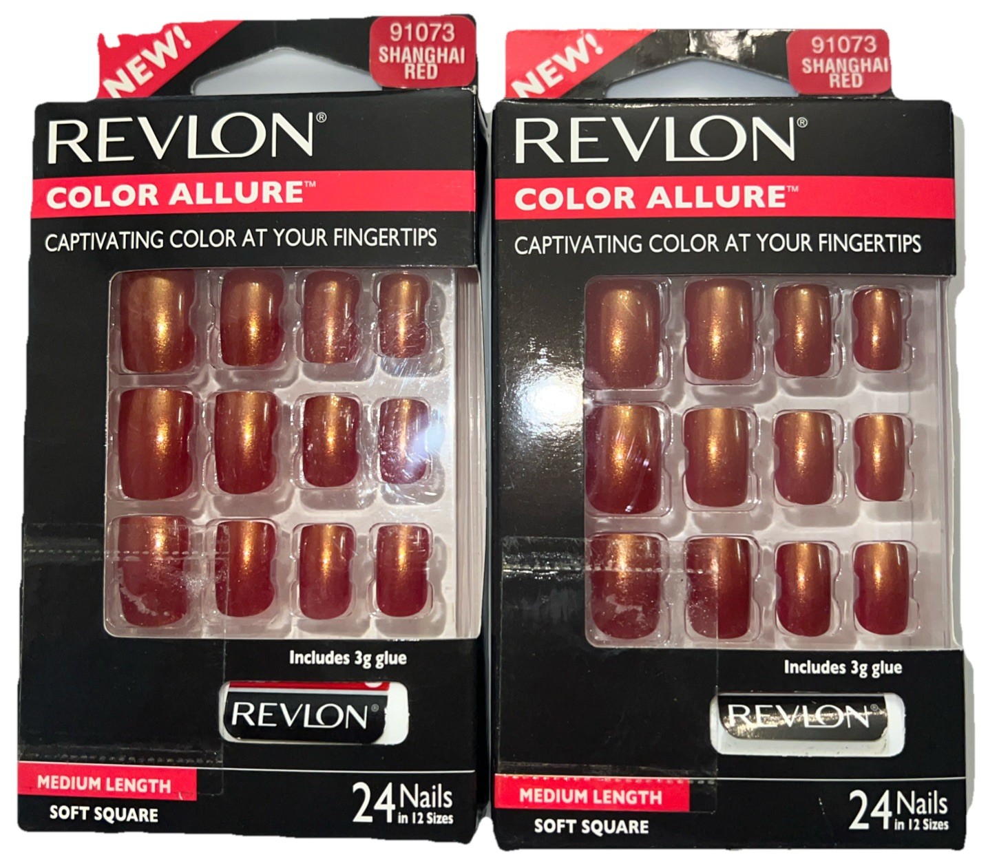 PACK OF 2 REVLON Color Allure Nails #91073 SHANGHAI RED (New/NO GLUE) See Photos