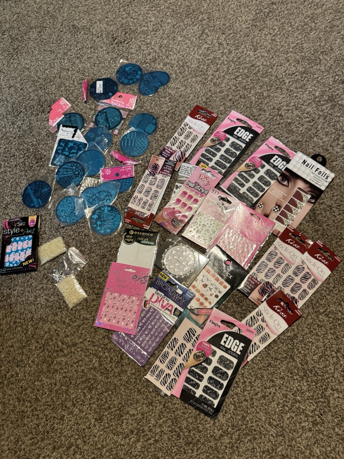 Huge lot of stick on nails & Stamping Nail Art Image Plates Hello Kitty ETC