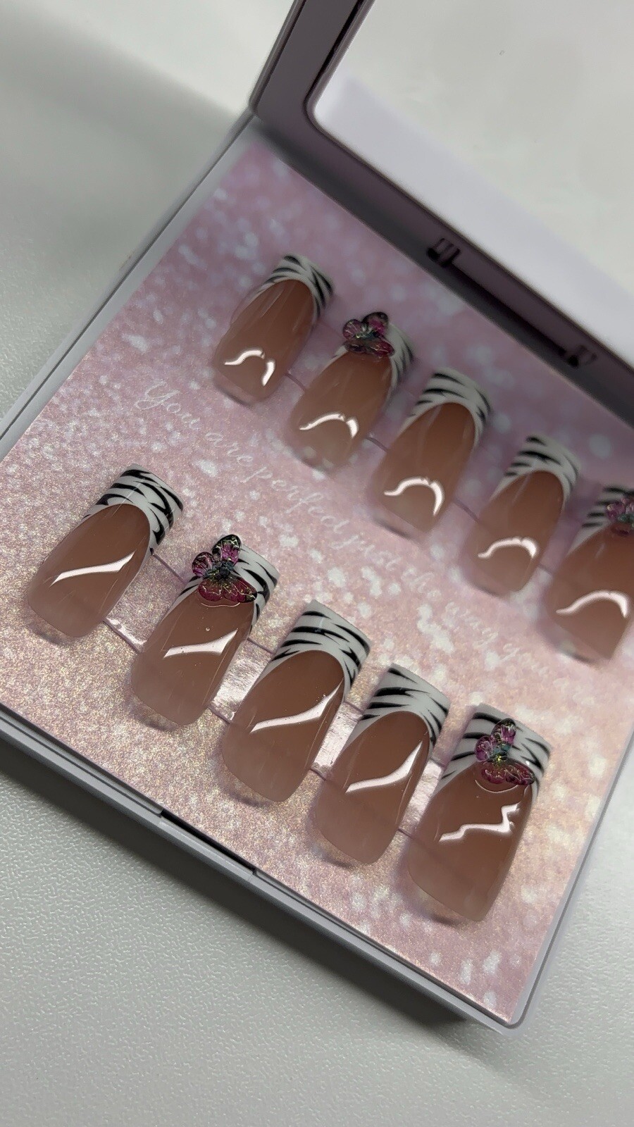Handmade Zebra Print Press-On Nails Long Medium Size Trendy Animal Print Design