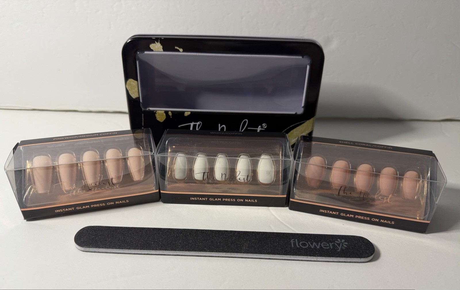 The Nailest Press On Nail Bundle –Pink, White & Shell Coral Coffin Sets + Case
