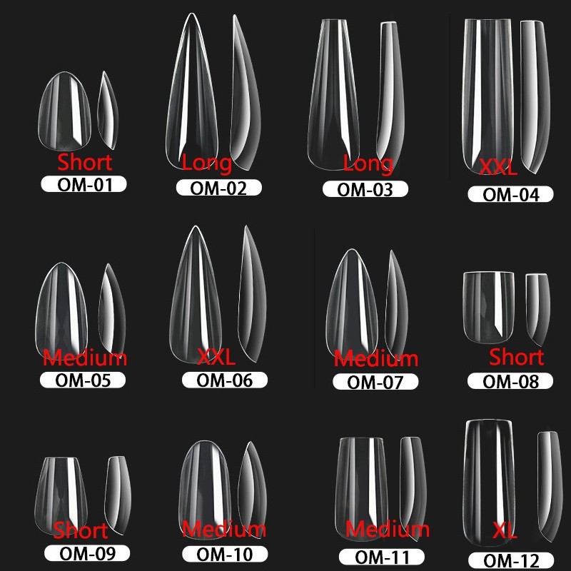 Almond/Coffin/Stiletto/Square Soft Gel Nail Tips S~XXL Sizes Clear False Nails