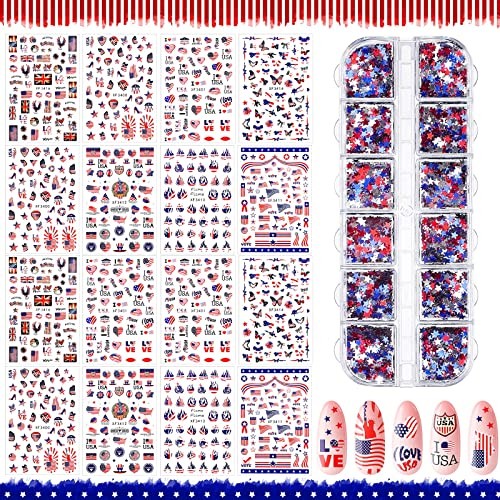16 Sheets 4th of July Nail Art Stickers – Patriotic Nail Decals 250th – Maitys