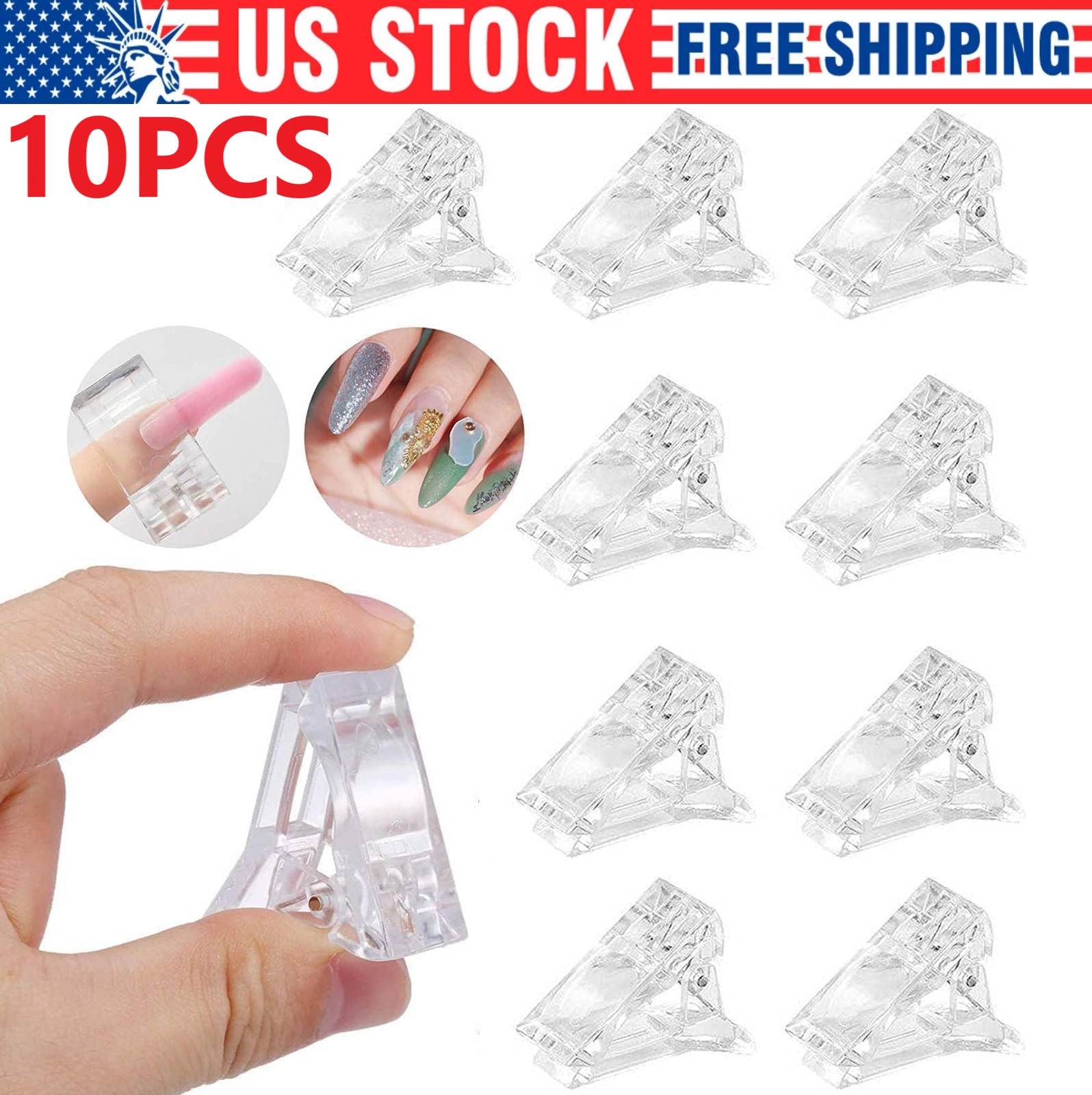 10PCS Nail Tips Clip Quick Building Poly Builder Gel DIY Extension Clamp Clips